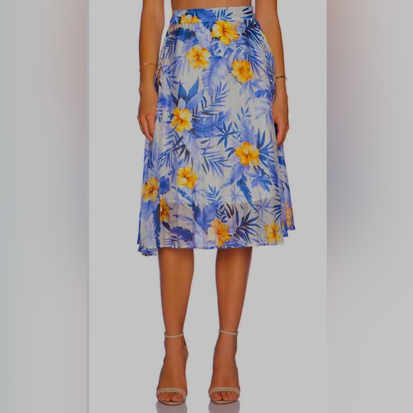 JOA Los Angeles Revolve Hawaiian A Line  Skirt in Blue Iris with Pockets Sz S - Picture 13 of 13